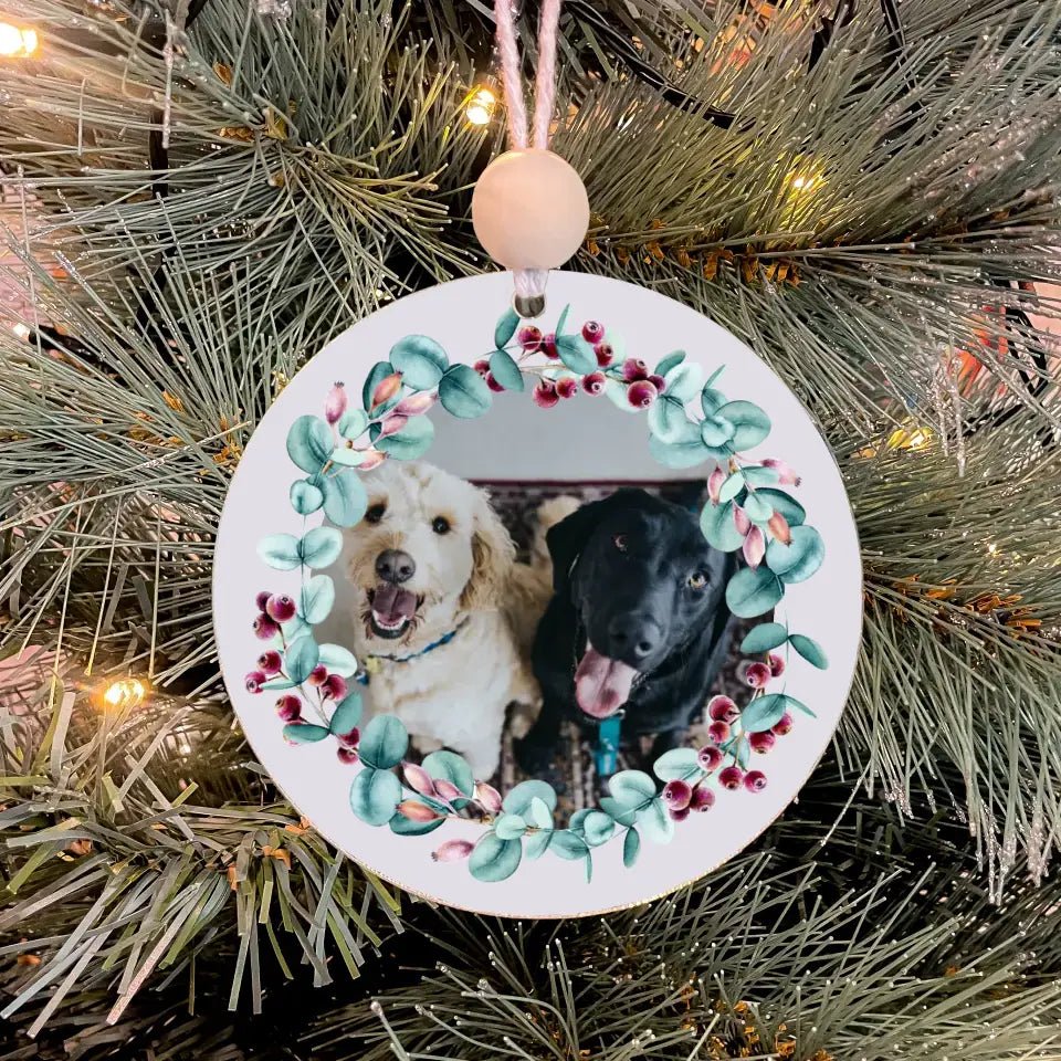 On a Block - Australia Native Red Berry Wreath Photo Ornament in Acrylic