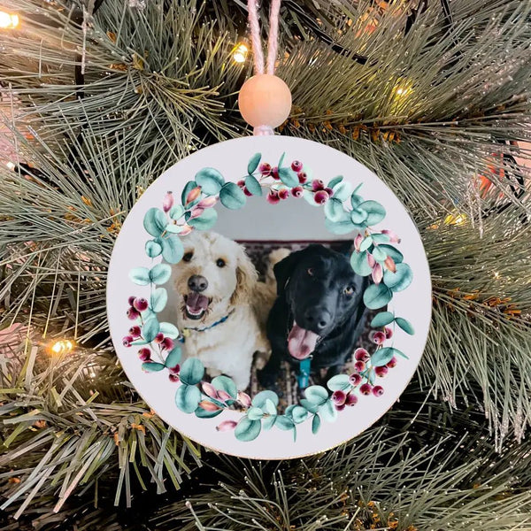 On a Block - Australia Native Red Berry Wreath Photo Ornament in Acrylic