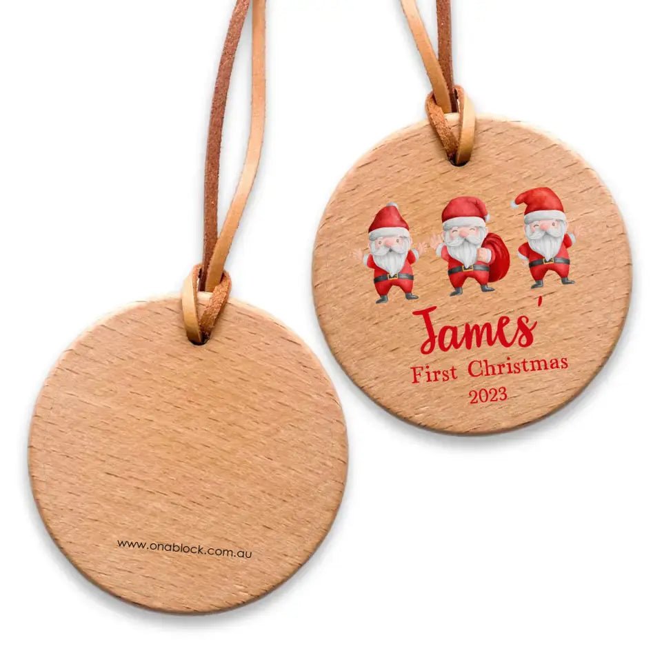 On a Block - Christmas Ornament - Baby's First Christmas - Funny Santas