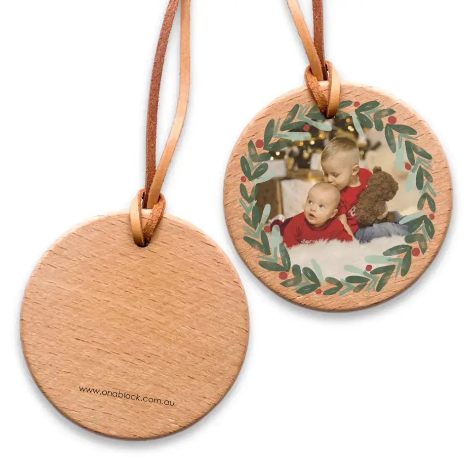 On a Block - Christmas Wood Photo Ornament - Bold Design