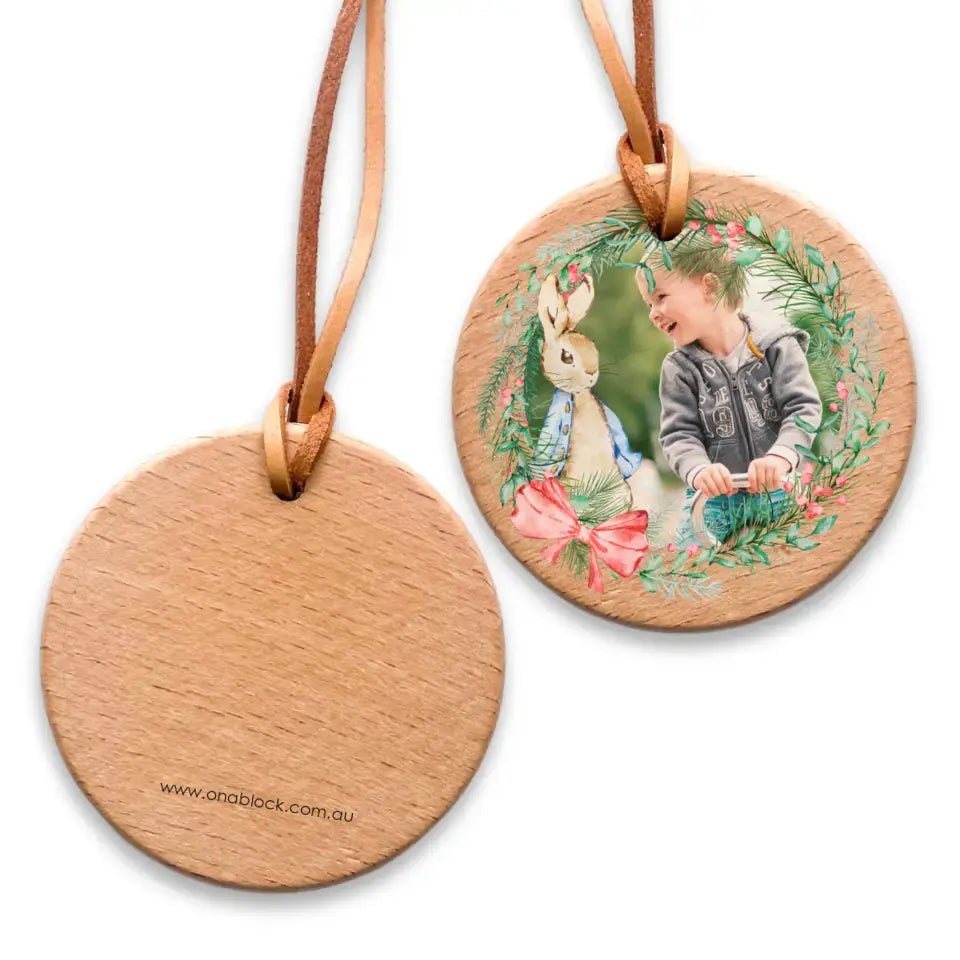 On a Block - Easter Wood Photo Ornament - Peter Rabbit