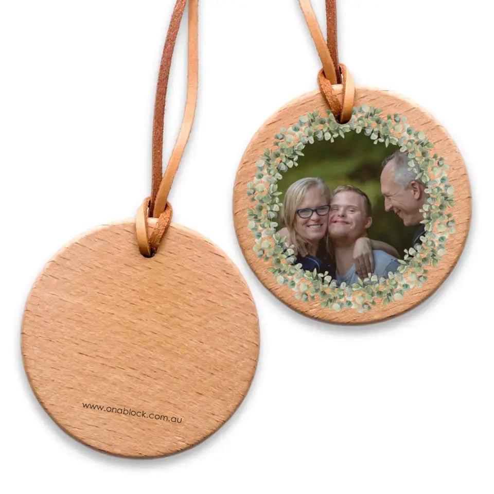 On a Block - Floral Wood Photo Ornament - Greenery