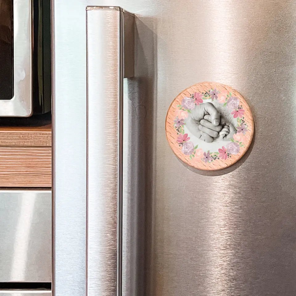 On a Block - Photo Magnet- Pink Roses & Daisies